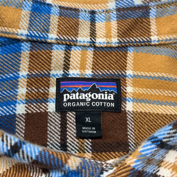 Patagonia Fjord Flannel Mens XL Button Up Shirt Brown Plaid Long Sleeve Recent - Picture 6 of 10